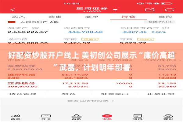 好配资炒股开户线上 美初创公司展示“廉价高超”武器,计划明年部署